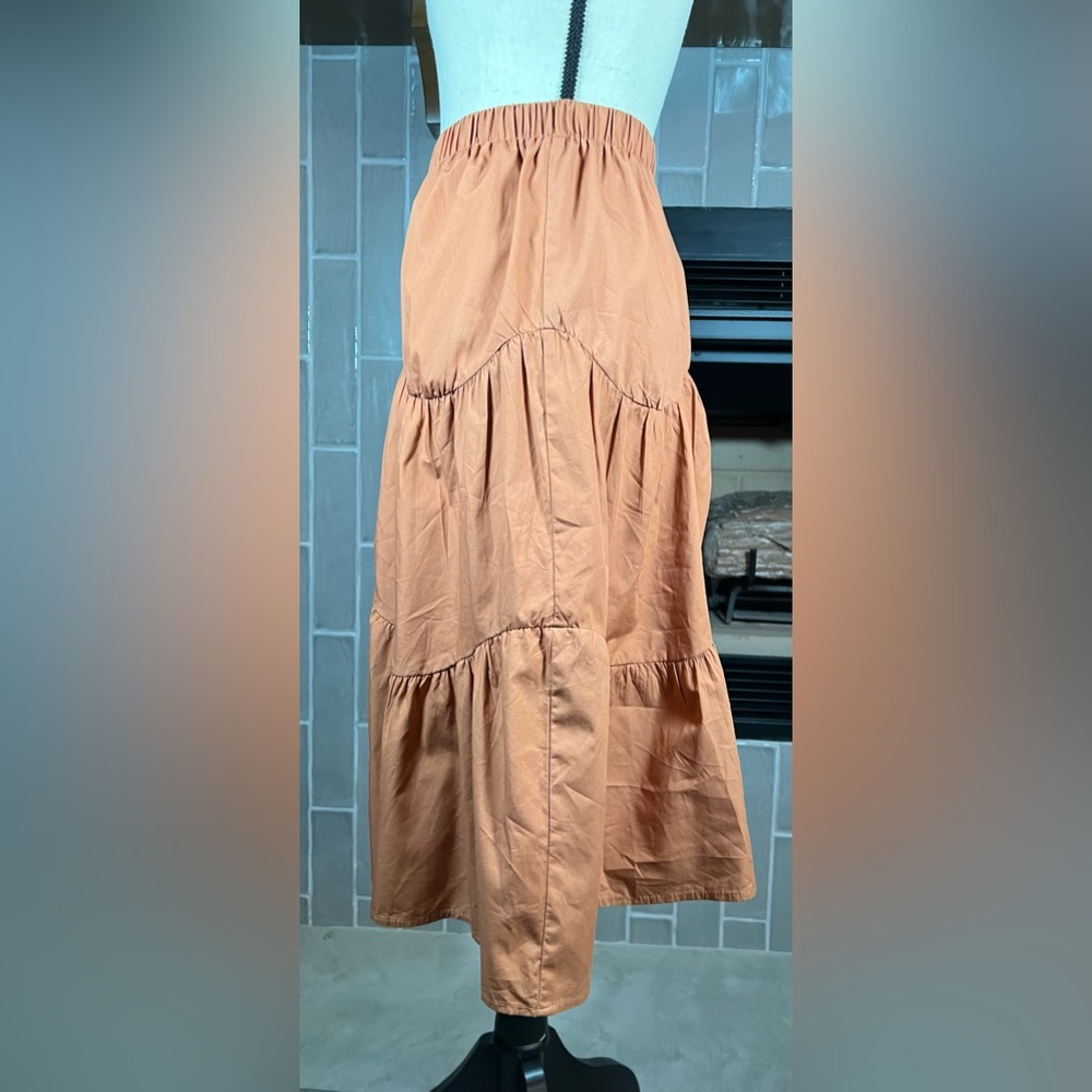 Mikarose Circle Tiered Button Skirt In Cognac Small - Picture 6 of 9